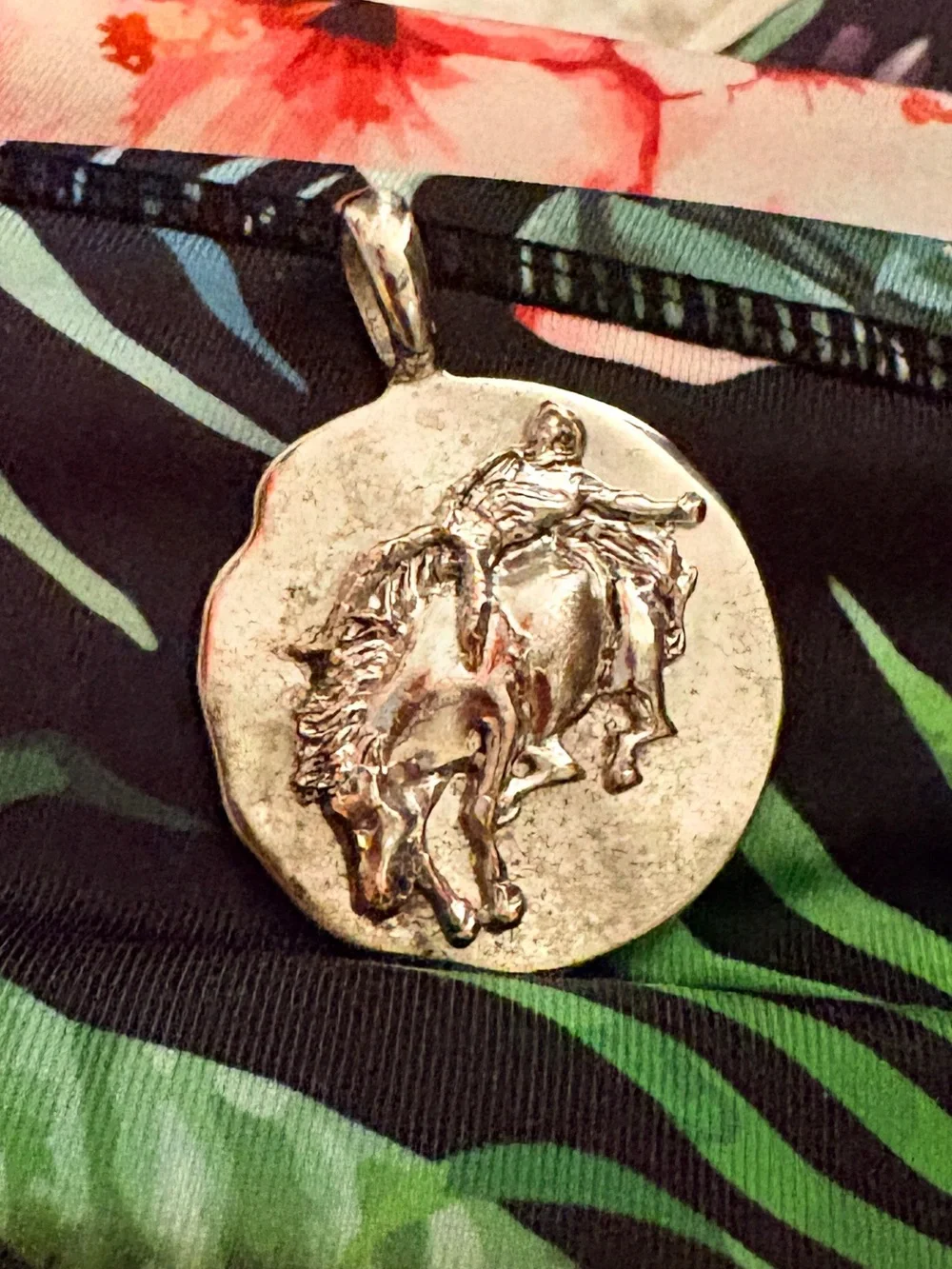 Vintage .925 Sterling Silver Rodeo Bronc Rider Pendant 1.5